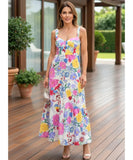 Comprar vestido boho midi feminino florido estampado com camadas e alças ajustáveis para verão barato em promoção ZARA
