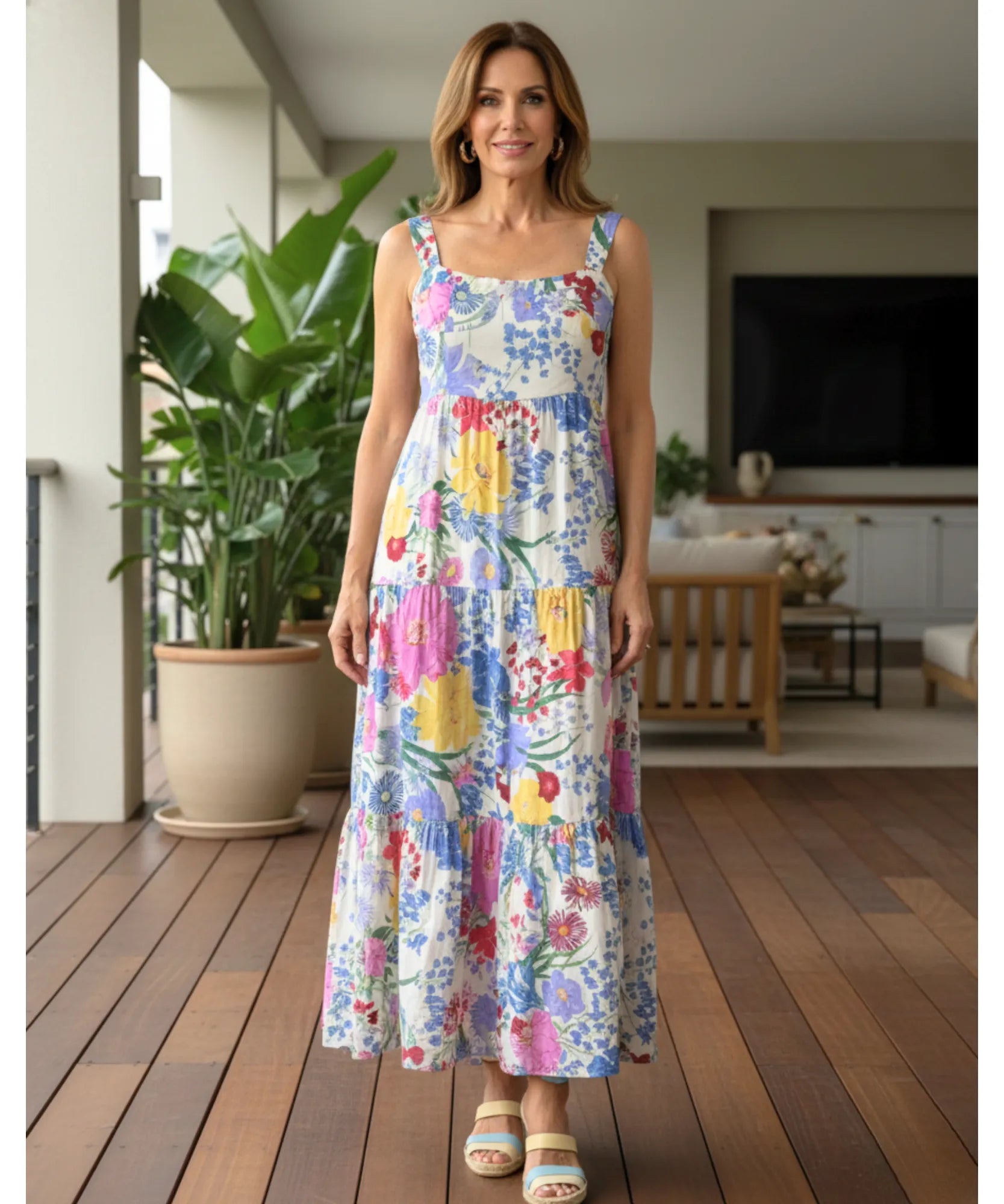 Comprar vestido boho midi feminino florido estampado com camadas e alças ajustáveis para verão barato em promoção ZARA
