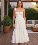 Comprar vestido branco midi feminino laise poá alças largas elegante verão casamento civil barato em promoção ZARA