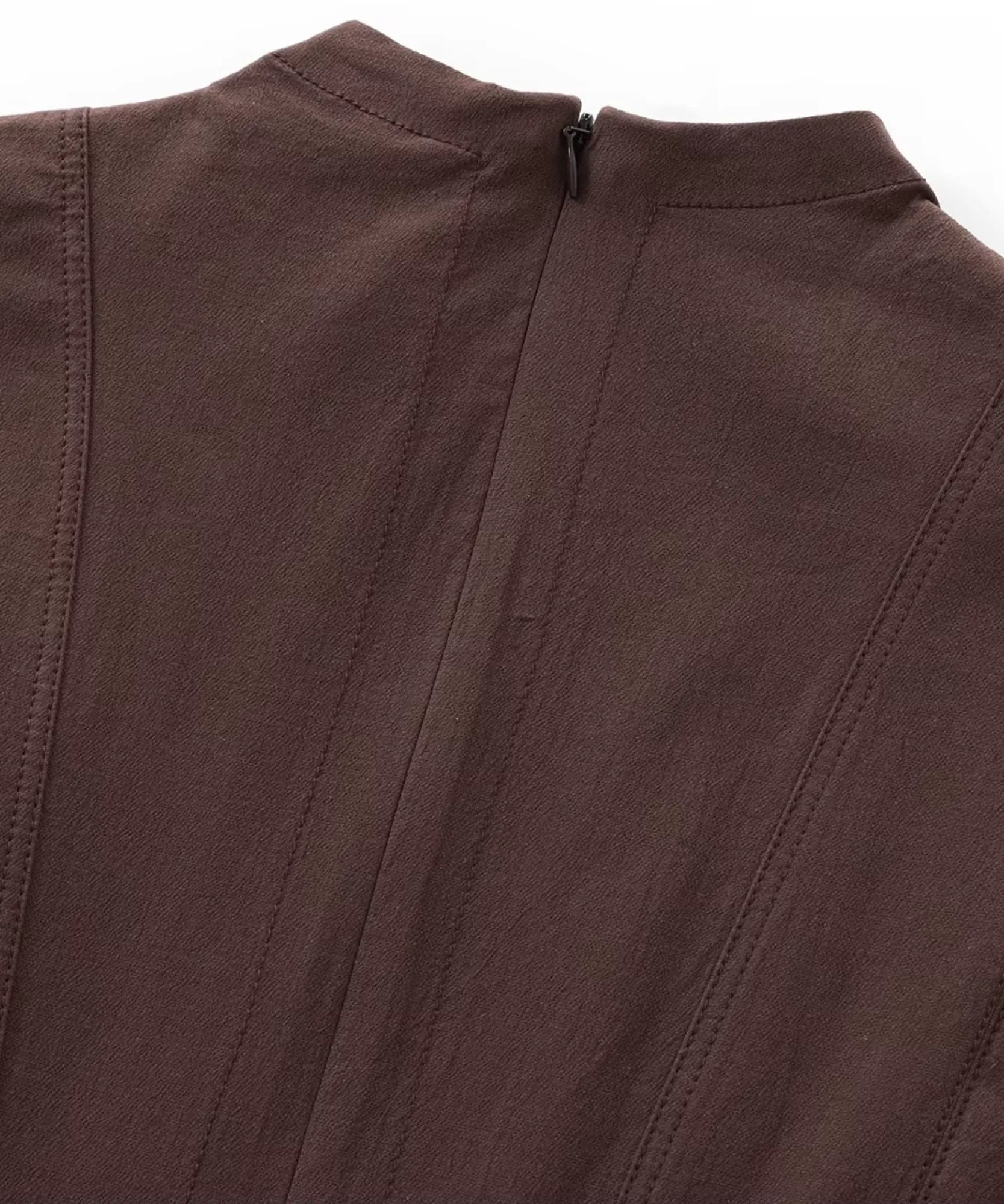 Mocha fit and flare mini dress, styled look