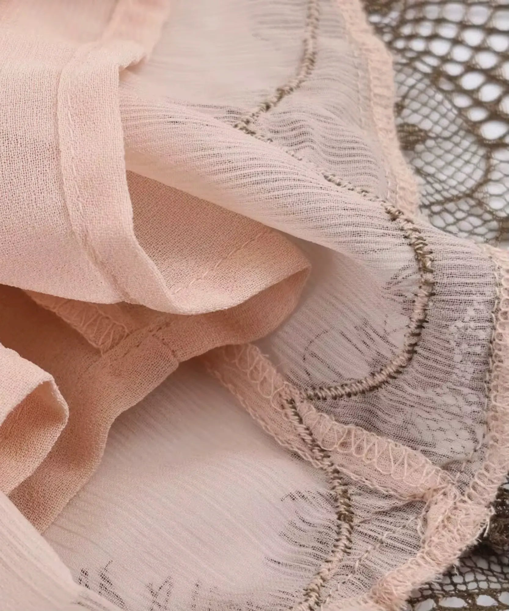 Blush pink lace mini dress, full-length view
