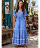 Cornflower blue boho maxi dress, styled look