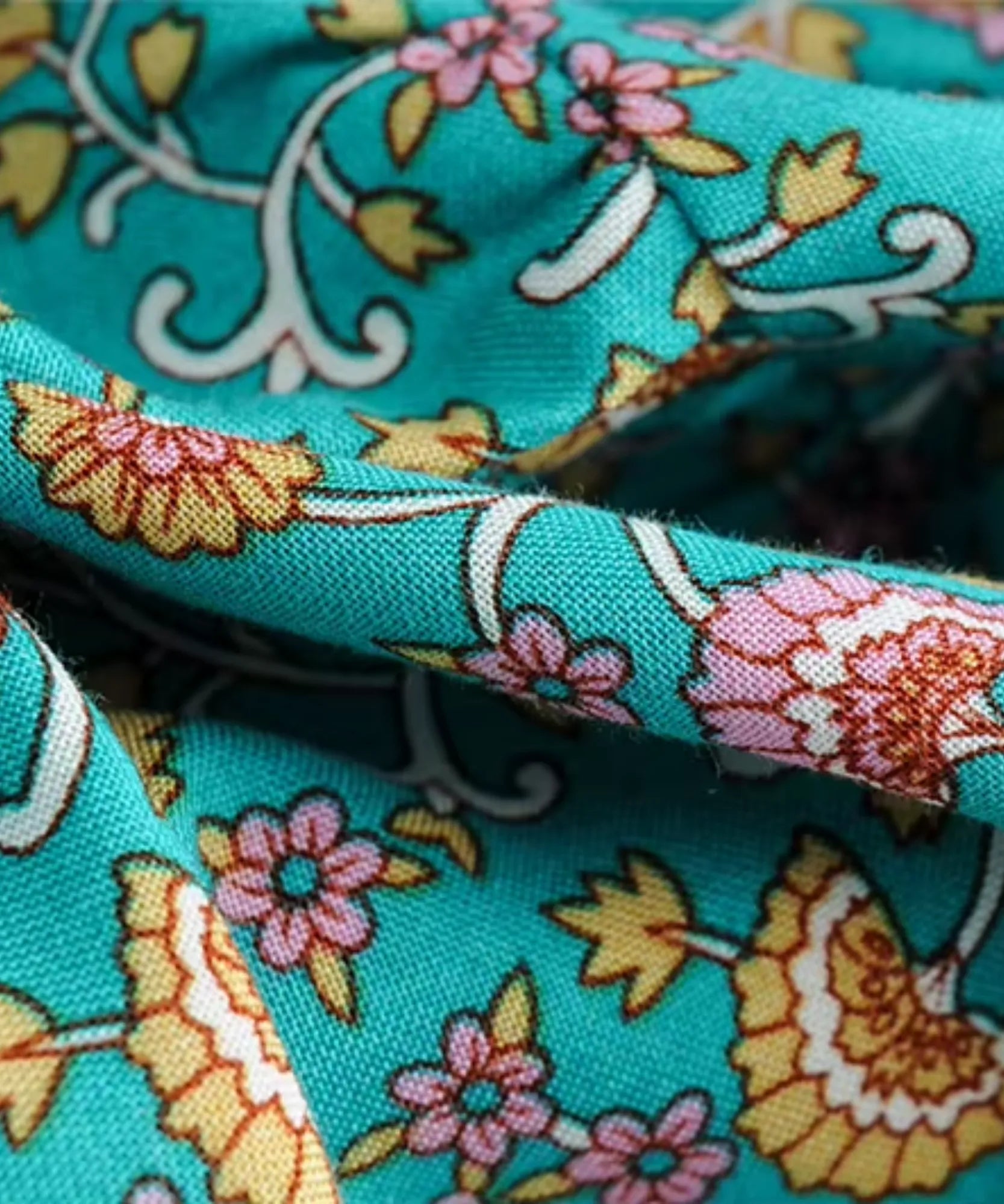 Turquoise viscose maxi dress, fabric and border detail