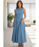 Comprar vestido jeans feminino midi regata com amarração casual confortável em promoção ZARA