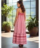 Comprar vestido longo estampado étnico boho alças finas crochê feminino barato promoção ZARA