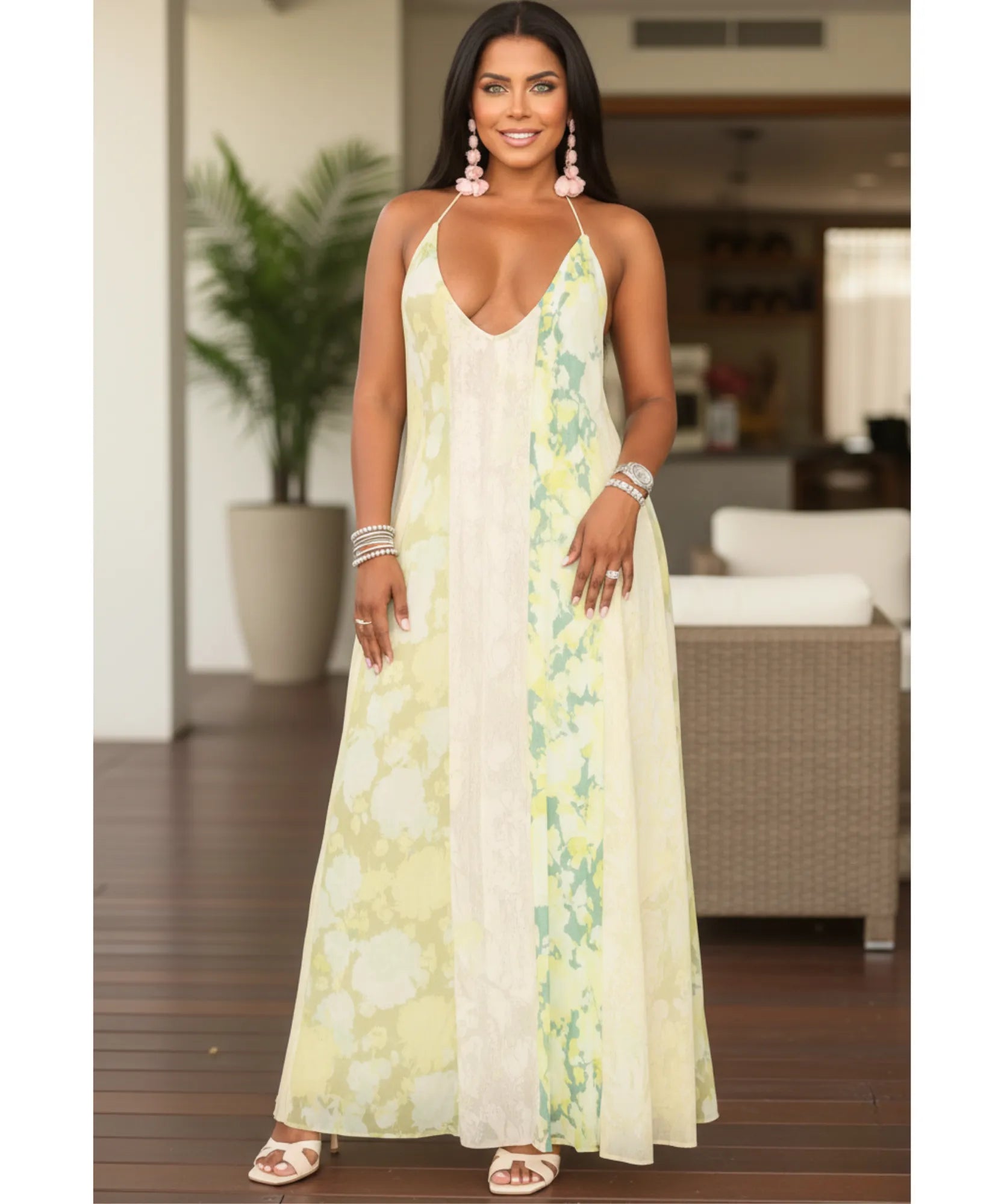 Comprar vestido longo estampado feminino boho tie-dye alças cruzadas modelagem fluida verão barato promoção ZARA
