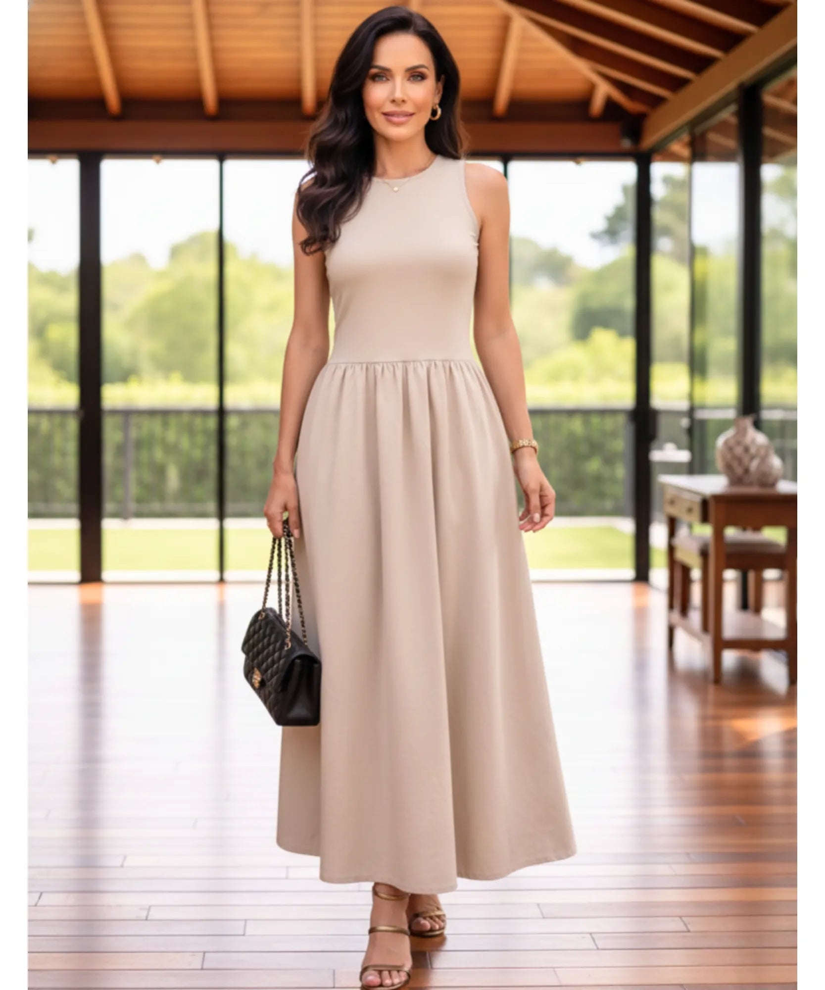 Comprar vestido longo feminino canelado elegante casual básico versátil barato em promoção ZARA