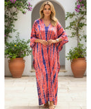 Comprar vestido longo feminino kaftan estampado boho de algodão leve com mangas amplas ideal para praia resort e verão elegante ANELLIMN
