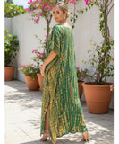 Comprar vestido longo feminino kaftan estampado boho de algodão leve com mangas amplas ideal para praia resort e verão elegante ANELLIMN
