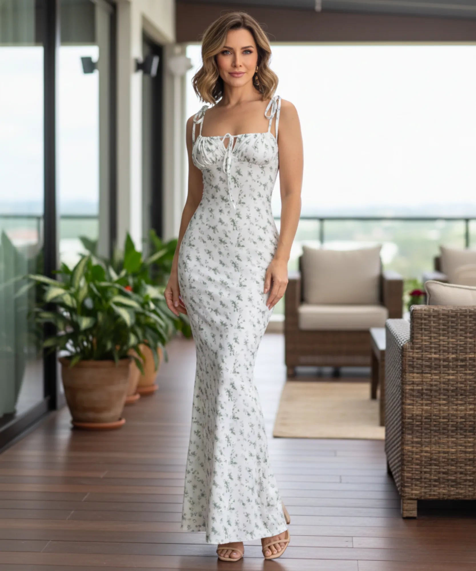 Women's floral mermaid maxi dress, full look