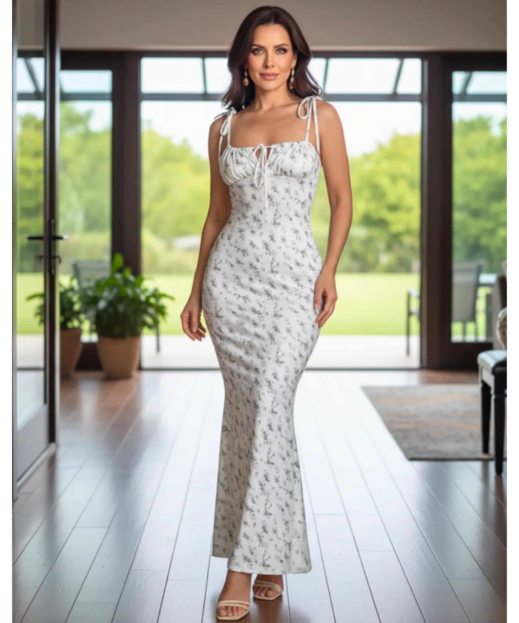 Women's floral mermaid maxi dress, side view
