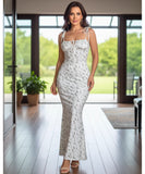 Women's floral mermaid maxi dress, side view