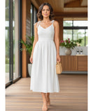 Women's Linen Midi Dress with Tie Straps and V-Neck | Lalá