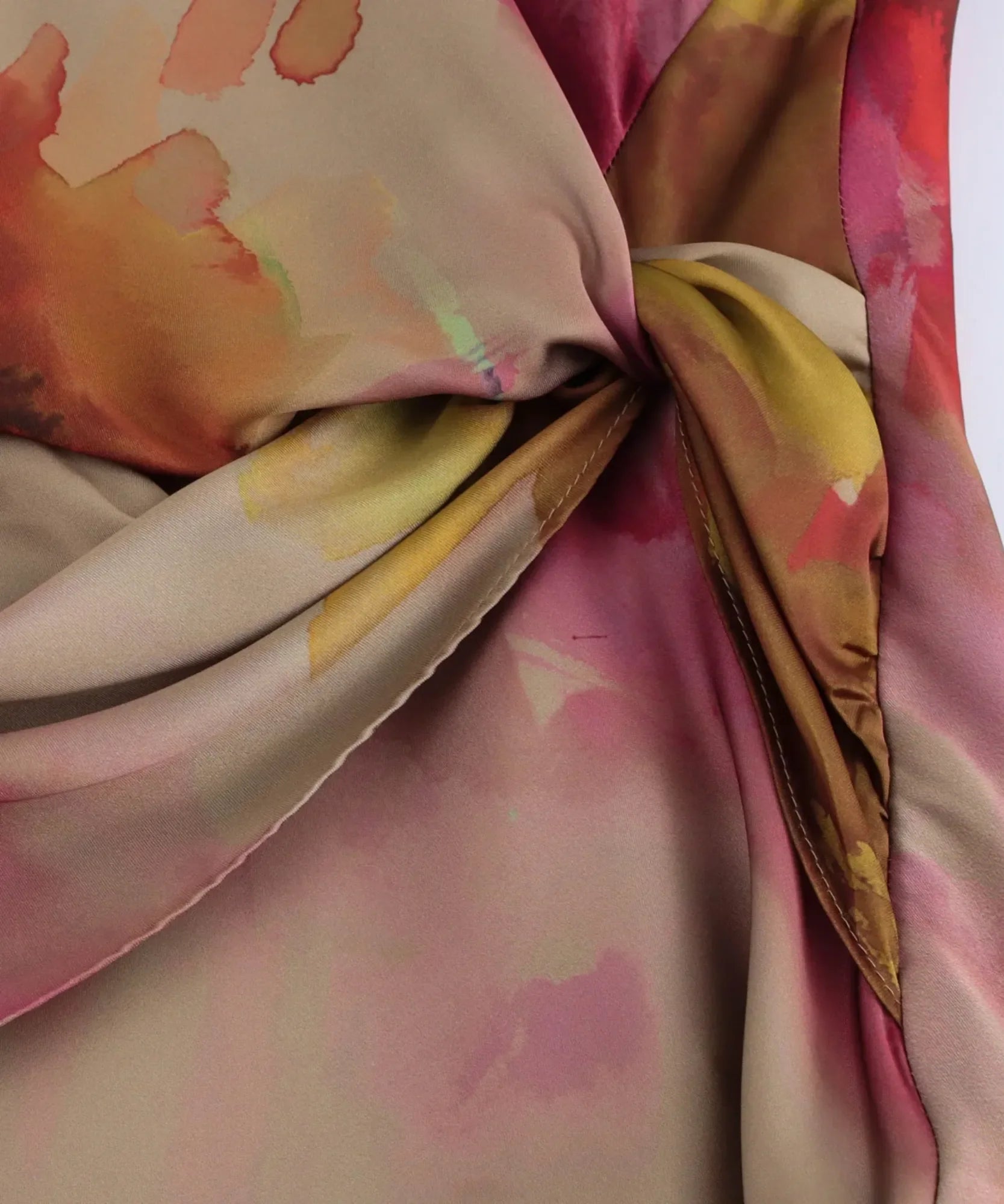 Floral satin midi dress, waist knot detail
