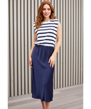 Comprar vestido midi feminino listrado casual malha confortável com saia lisa elegante barato em promoção ZARA