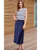 Striped Sleeveless Midi Dress for Women Two Tone Knit and Satin | Nellie