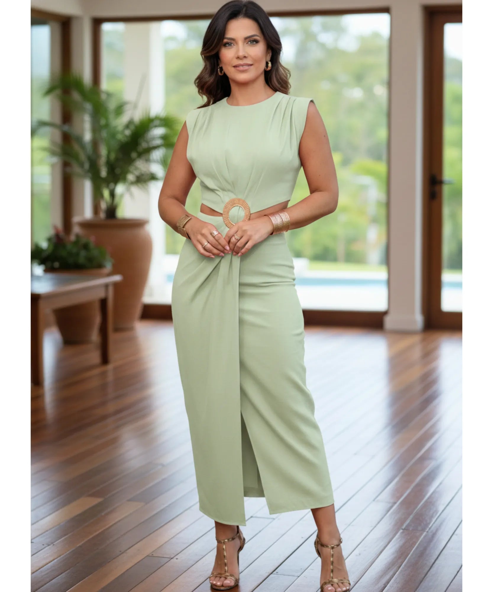 Comprar vestido midi feminino recorte cintura cinto linho social elegante festa verão barato ou em promoção ZARA