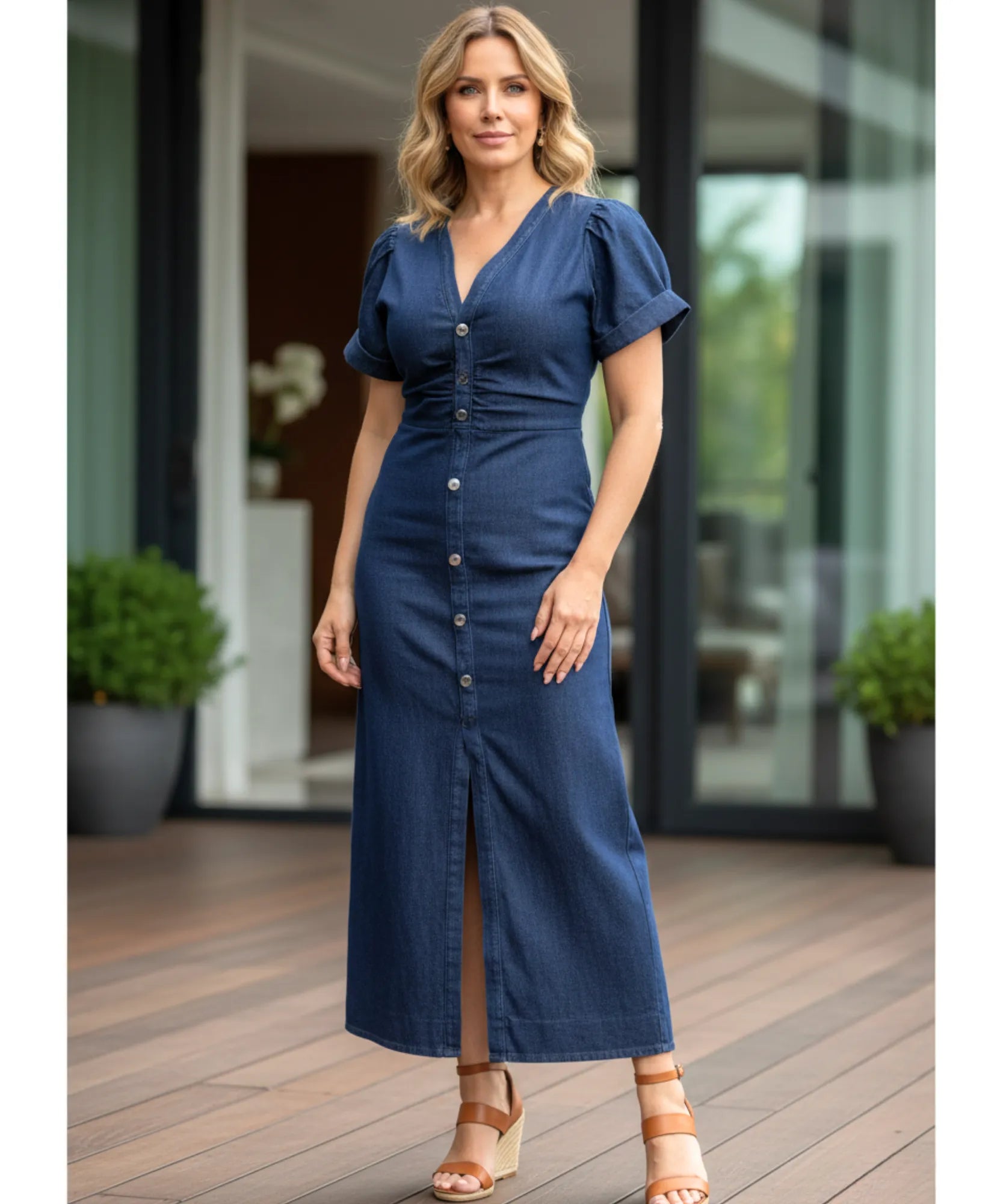 Vestido Midi Jeans Feminino Manga Curta Azul Marinho Casual Elegante barato em promoção ZARA