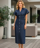 Vestido Midi Jeans Feminino Manga Curta Azul Marinho Casual Elegante barato em promoção ZARA