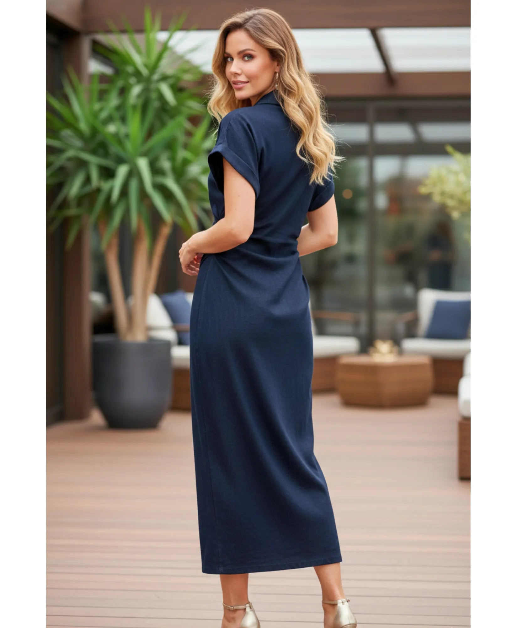Vestido Midi Jeans Feminino Manga Curta Azul Marinho Casual Elegante barato em promoção ZARA