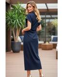Vestido Midi Jeans Feminino Manga Curta Azul Marinho Casual Elegante barato em promoção ZARA