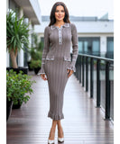 Women's Ribbed Polo Sweater Maxi Dress in Grey with contrast trim