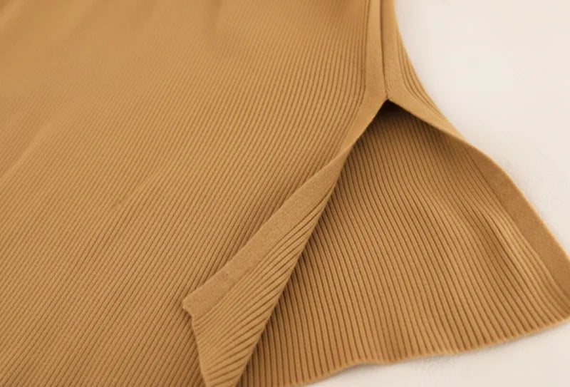  Comprar vestido tricot midi alça fina decote V malha canelada feminino casual elegante barato&nbsp; 