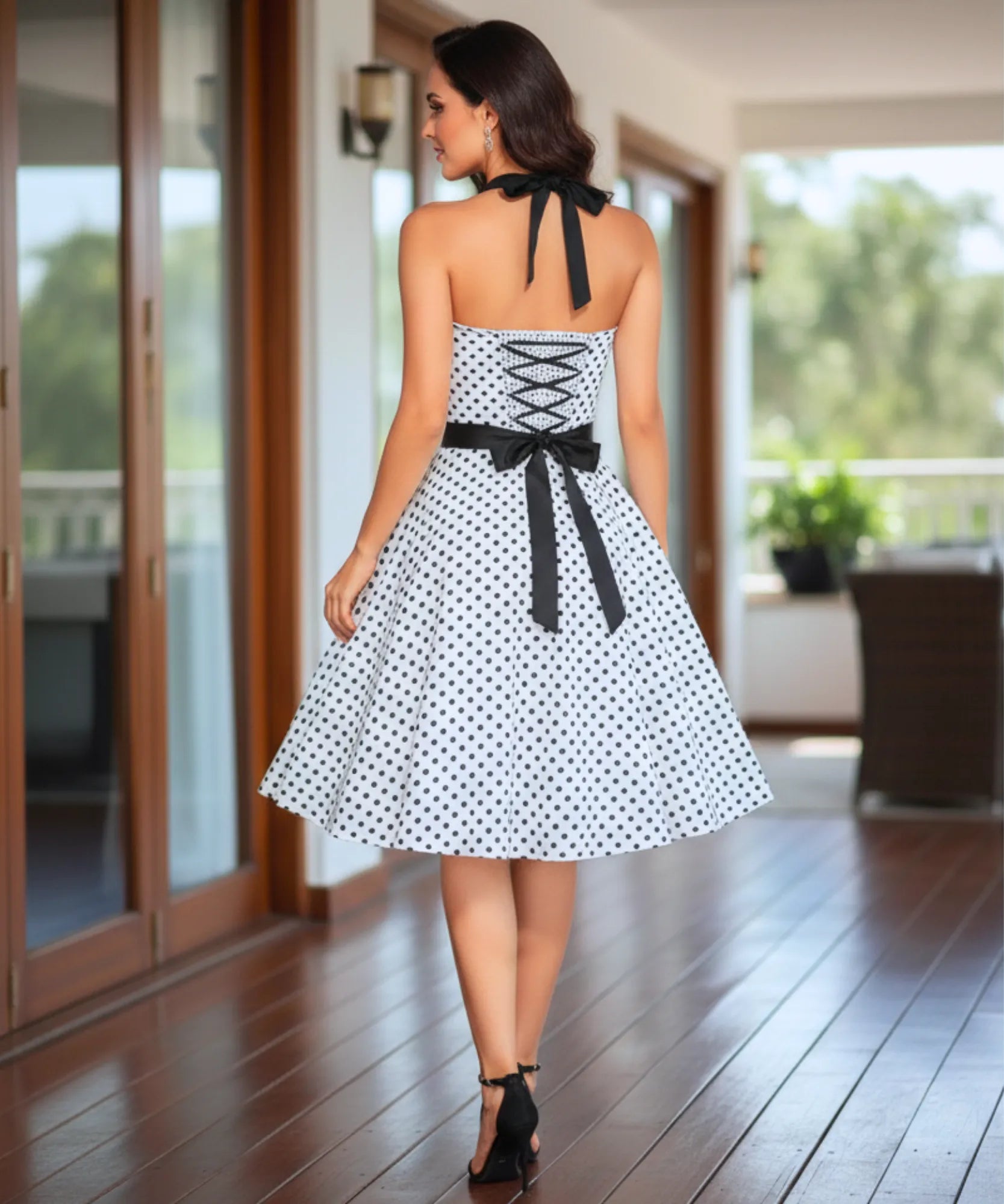 Comprar vestido vintage de poá com laço feminino com estilo retrô, anos 60, 80 e caimento elegante  ANELLIMN