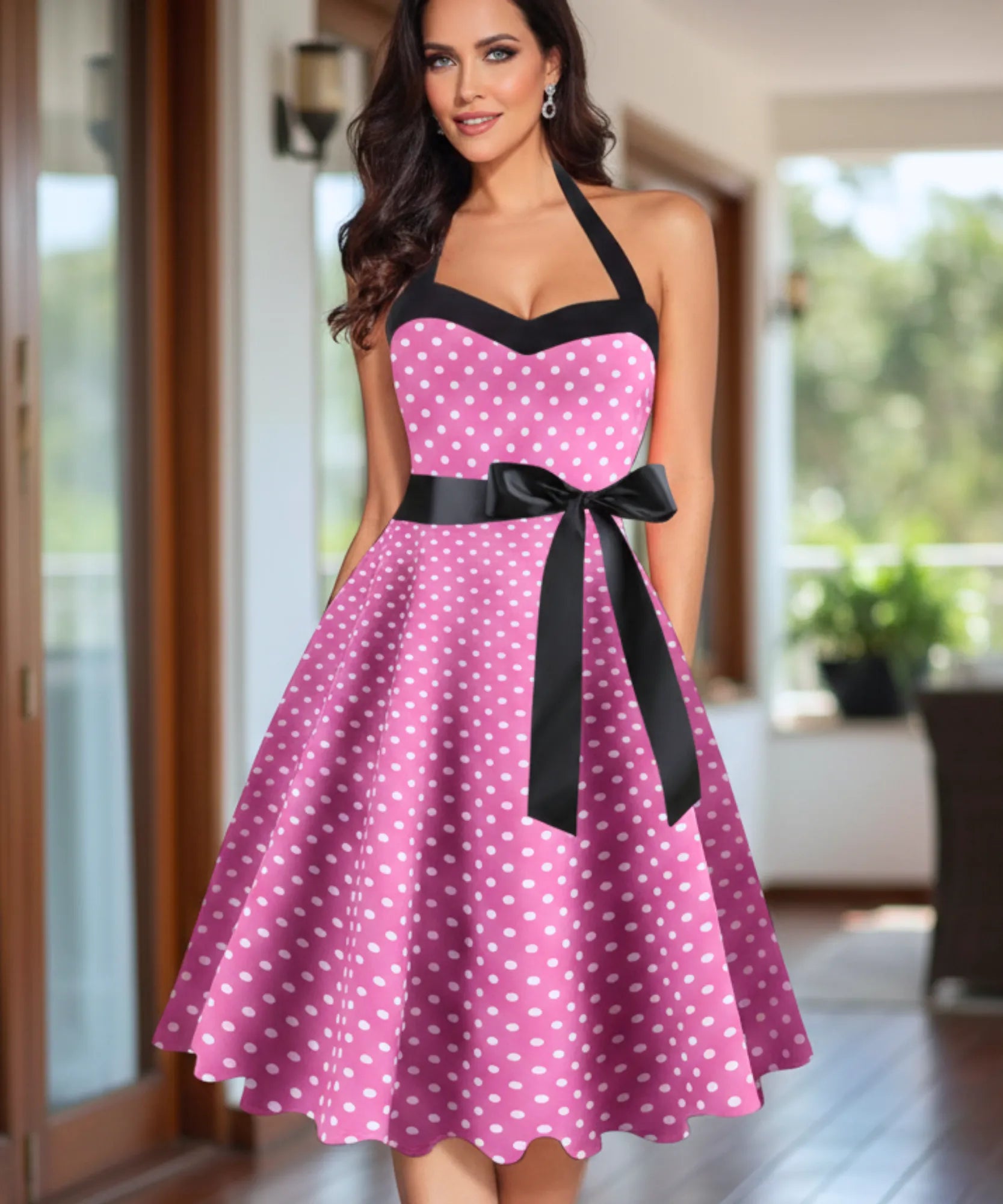 Comprar vestido vintage de poá com laço feminino com estilo retrô, anos 60, 80 e caimento elegante  ANELLIMN