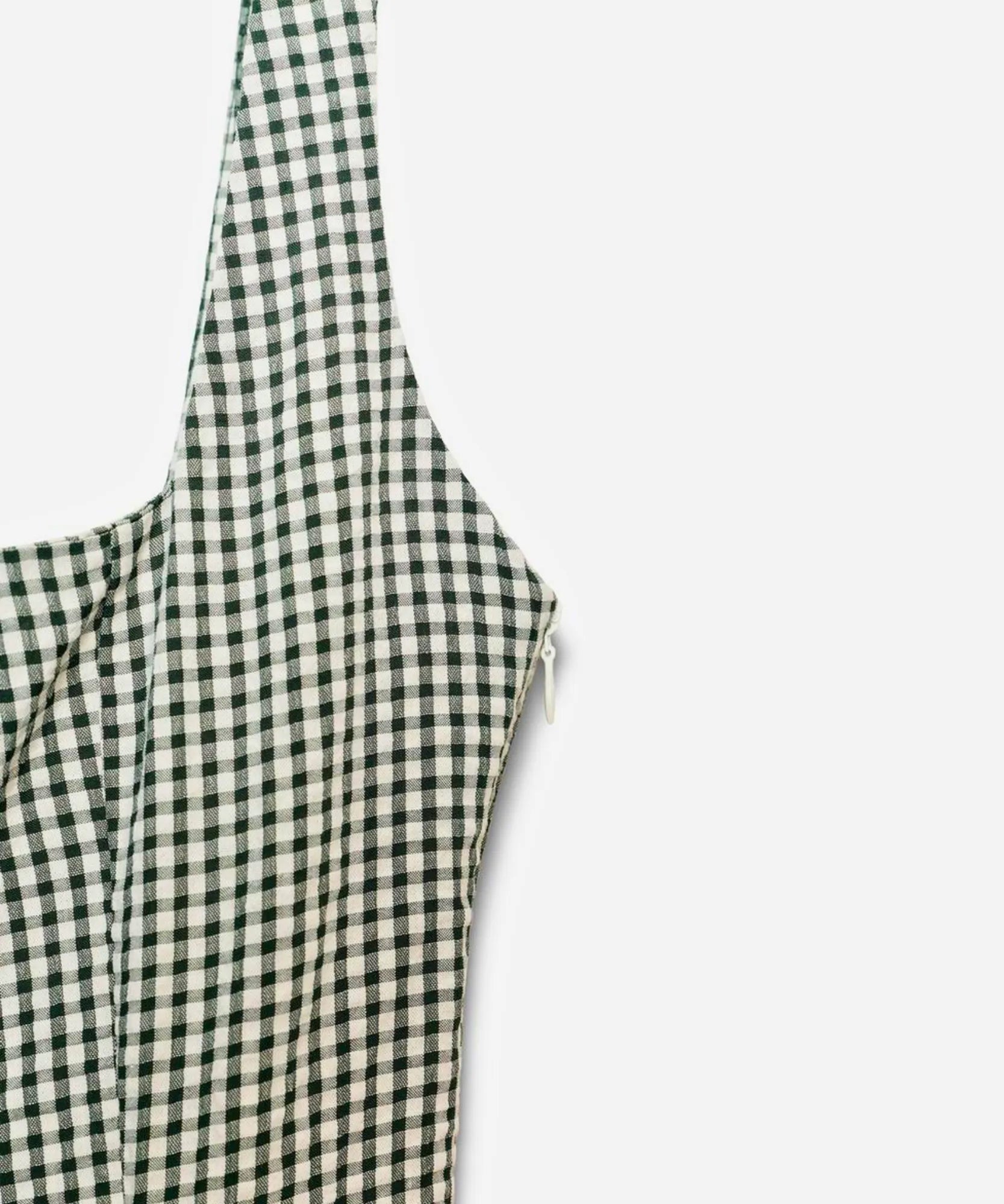 Women's Green Gingham Midi Dress with Square Neckline, bodice and strap detail