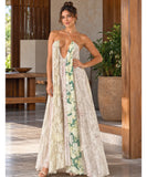Watercolor Floral Maxi Dress with Open Crossed Back | Diwa