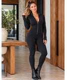 Women’s Black Long Sleeve Zip Front Jumpsuit | Zipe