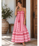 Boho Ethnic Print Maxi Dress with Crochet Bust and Tassel Detail | Lexa