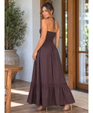 Women's Boho Strapless Maxi Dress with Rosette Halter Detail | Amaryllis