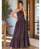 Women's Boho Strapless Maxi Dress with Rosette Halter Detail | Amaryllis