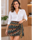 Women's Boho Wrap Mini Skirt with Tassel Trim and Tribal Print | Elektra