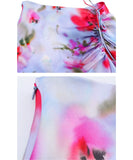 Women's Floral Satin Midi Skirt with Ruched Front Slit | Mary