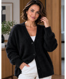 Women's Fuzzy Knit Cardigan with Buttons | Hana