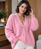 Women's Fuzzy Knit Cardigan with Buttons | Hana
