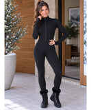 Women's Long Sleeve High Neck Jumpsuit with Front Zipper | Inara
