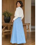 Women's High Waist Denim Maxi Skirt with Button Front and A-Line Flare | Ioná