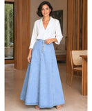 Women's High Waist Denim Maxi Skirt with Button Front and A-Line Flare | Ioná