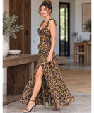 Women's Leopard Print Ruffle Maxi Dress with Side Slit | Riley