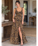 Women's Leopard Print Ruffle Maxi Dress with Side Slit | Riley