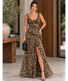 Women's Leopard Print Ruffle Maxi Dress with Side Slit | Riley