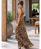 Women's Leopard Print Ruffle Maxi Dress with Side Slit | Riley
