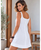 Women's Linen Mini Dress with Square Neck and Patch Pockets | Anisa