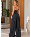 Women’s Long Knit Wide Leg Jumpsuit with Adjustable Straps | Ema