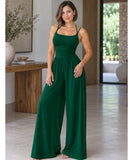 Women’s Long Knit Wide Leg Jumpsuit with Adjustable Straps | Ema