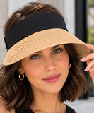 Women's Open Top Straw Visor Hat with Wide Brim UV Protection | Chic